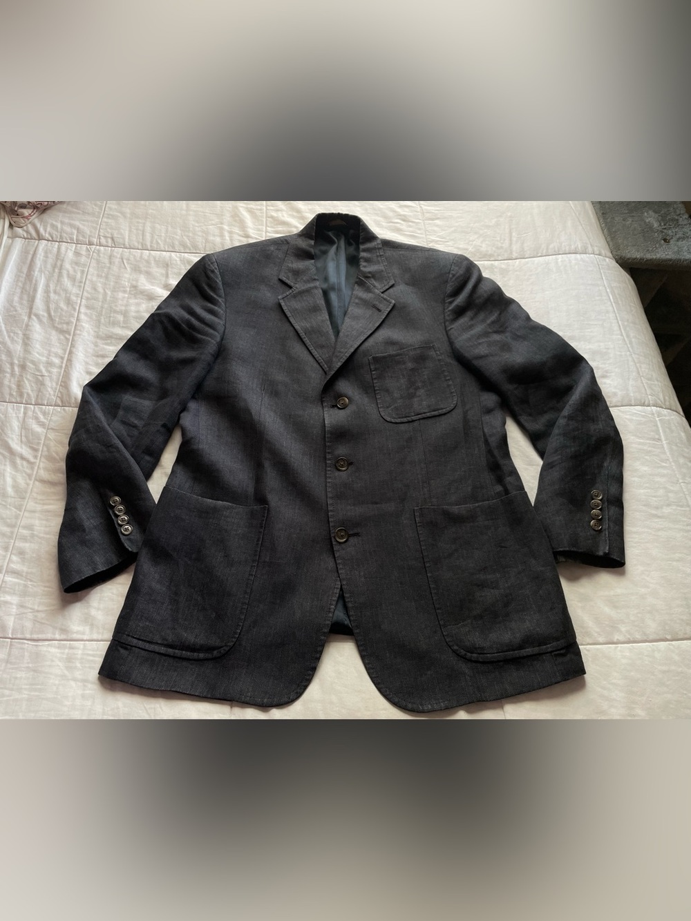 Brooks Brothers 346 Mens Vintage 100% Linen Dark Gray Blazer 41 Beach Wedding